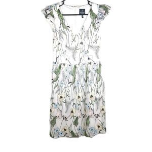 Adrianna Papell Womens Pastel Paradise Sz4 Ivory Embroidered Flare Floral Dress